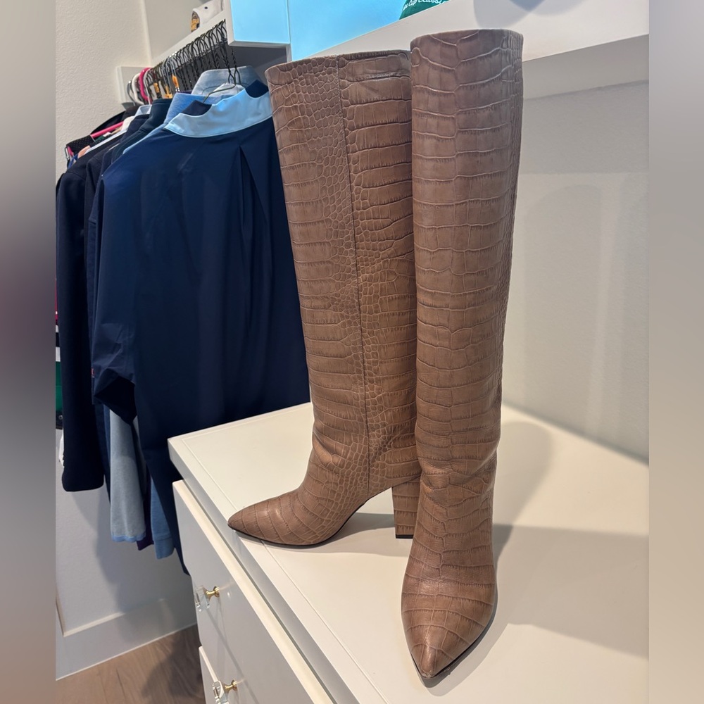 Paris Texas Tan Croc-Embossed Heeled Boots